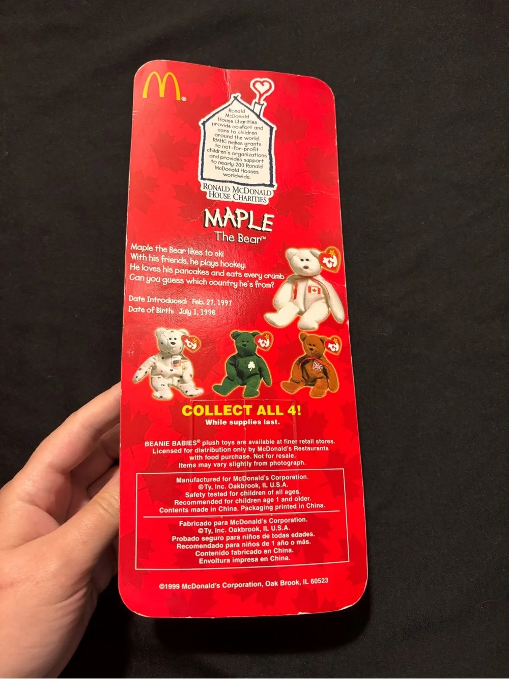 TY Beanie Baby Mcdonald’s Collectible Full Set - Erin, Maple, Glory & Britannia